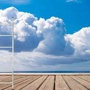 Blue Sky White Clouds Abstract Photography Wood Floor Background Backdrops