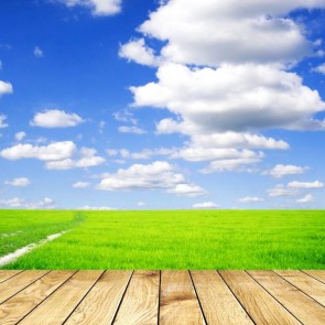 Blue Sky White Clouds Grassland Photography Backdrops Abstract Wood Floor Background