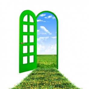 Green Door Grassland Photography Background Abstract Blue Sky Backdrops
