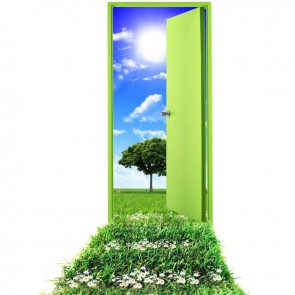 Tree Green Door Photography Background Abstract Grassland White Flowers Backdrops