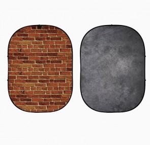 5 x 6.5ft/1.5 x 2m Brown Brick Wall & Dark Grey Double Sided Collapsible Backdrop