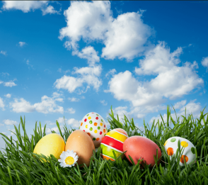 Blue Sky White Clouds Photography Background Easter Eggs Backdrops