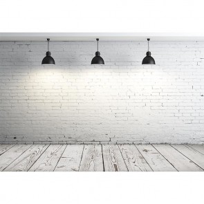 White Brick Wall Photography Background Black Chandelier Wood Floor Backdrops
