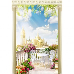 Photography Background Blue Sky Flower Balcony Castle Wedding Backdrops For Party