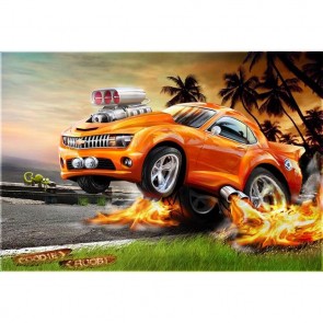 Car Photography Backdrops Orange Fire Chariot Coconut Trees Background