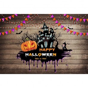 Halloween Photography Background Castle Pumpkin Lamp Wood Wall Backdrops