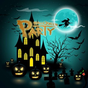 Photography Background Black Castle Pumpkin Lantern Witch Bat Halloween Backdrops