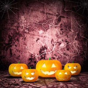 Halloween Photography Background Pumpkin Lamp Cracks Wall Cobwebs Backdrops