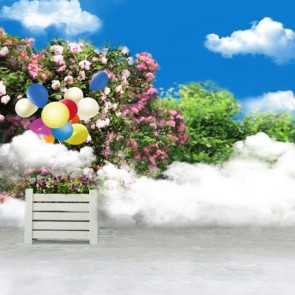 Photography Background Flowers White Clouds Balloons Wedding Backdrops For Party