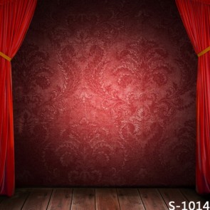 Photography Backdrops Red Curtain Brown Wood Floor Stage Background