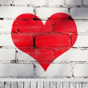 Photography Backdrops Red Love Valentine's Day White Brick Wall Wood Floor Background