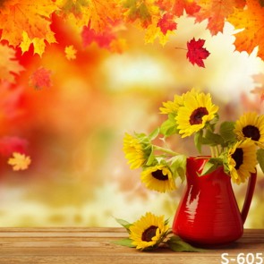 Photography Backdrops Red Maple Leaf Sunflower Flowers Background