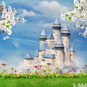 Photography Backdrops White Blue Castle White Cherry Blossom Tourist Background