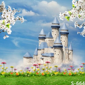 Photography Backdrops White Blue Castle White Cherry Blossom Tourist Background