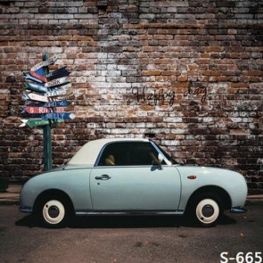 Photography Background Light Blue Sedan Car Brick Wall Backdrops