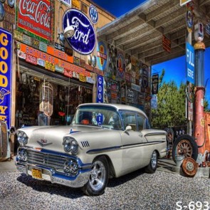 Photography Background Silver Sedan Gas Station Car Backdrops