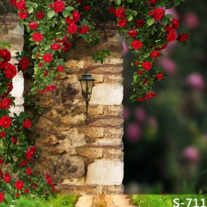 Wedding Photography Backdrops Red Rose Flowers Stone Wall Background For Party