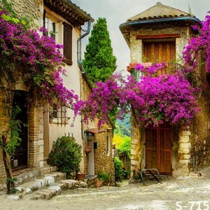 Tourist Photography Background Purple Flowers House Backdrops