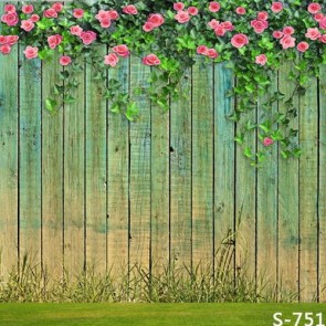 Photography Background Pink Rose Flower Valentine's Day Cyan Wood Wall Backdrops