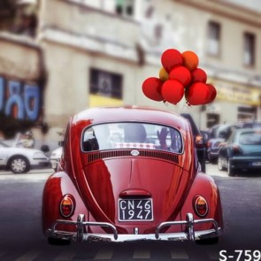 Photography Backdrops Red Sedan Car Balloon Background