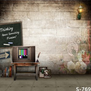 Photography Backdrops Vintage TV Little Blackboard Stone Wall Back To School Background