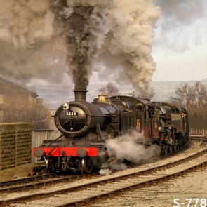 Train Photography Backdrops Grey Smoke Steam Train Background