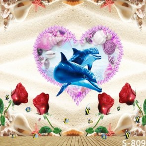Photography Background Red Roses Sand Love Valentine's Day Dolphins Backdrops