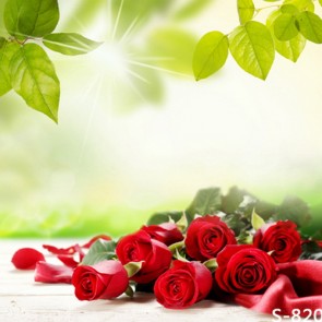 Photography Backdrops Green Leaves Red Roses Flowers Background