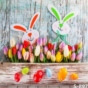 Photography Background Tulips Eggs Bunny Easter Wood Wall Backdrops