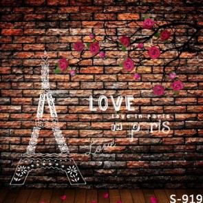 Photography Backdrops Pink Flower Brick Wall Valentine's Day Eiffel Tower Background