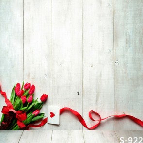 Photography Backdrops White Vertical Wood Floor Red Tulip Background