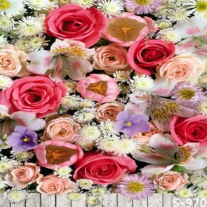Photography Backdrops Colored Flowers Wall Wood Floor Background