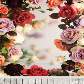 Photography Backdrops Multicolor Roses Flowers Wood Floor Background