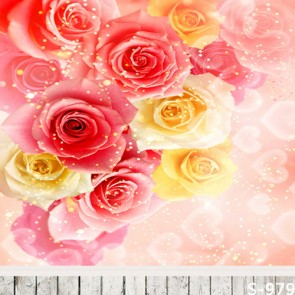 Photography Backdrops Pink Yellow Roses Flowers Wood Floor Background